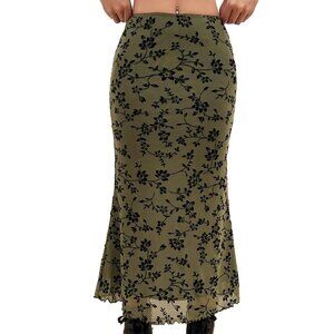 Y2K Women Ditsy Floral Bohemia Mesh Mermaid Skirt High Waist Summer Midi Skirts